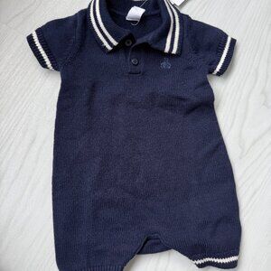 NWT Baby Gap Newborn Baby Sweater Polo Shorty One-Piece Blue Collared 3-6M